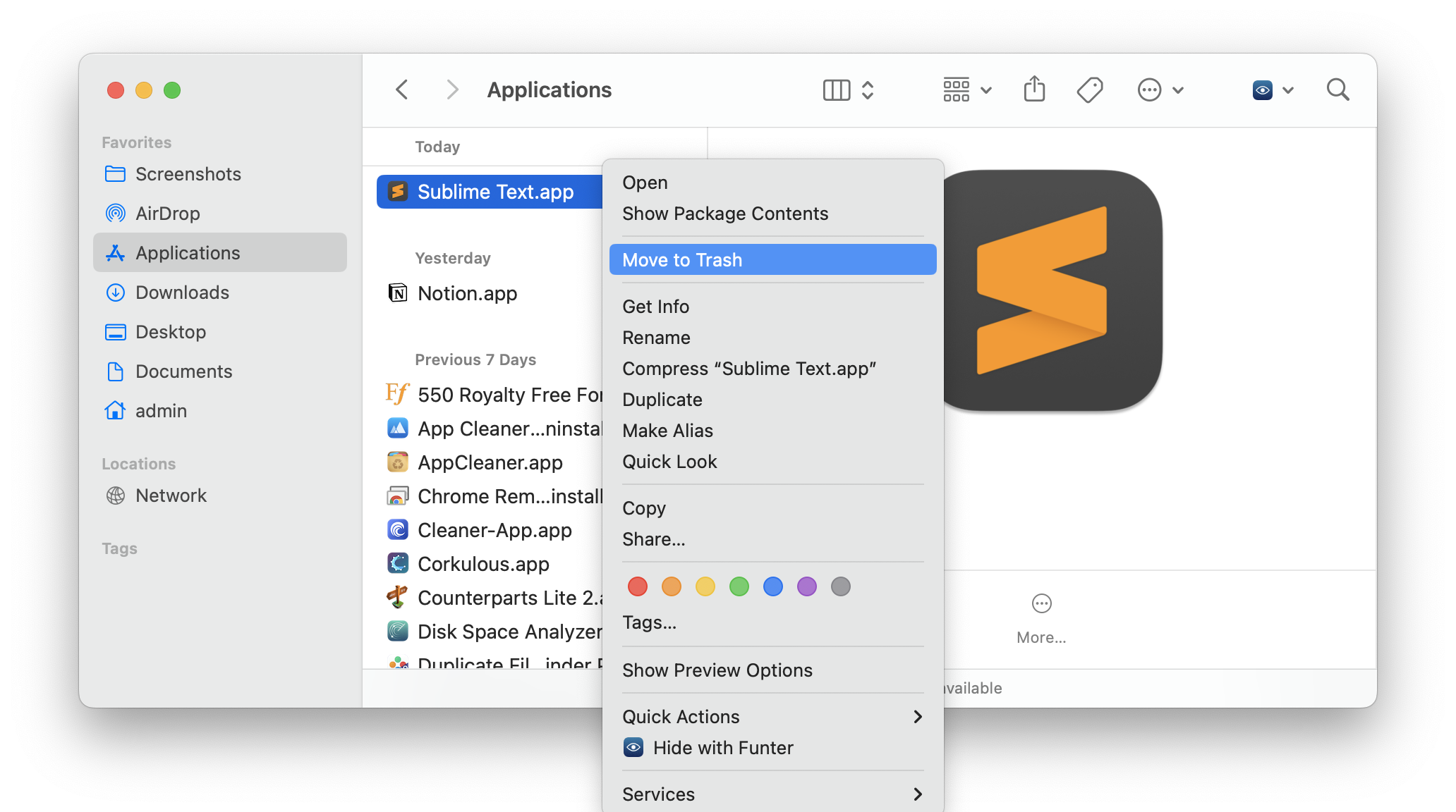 remove sublime to trash