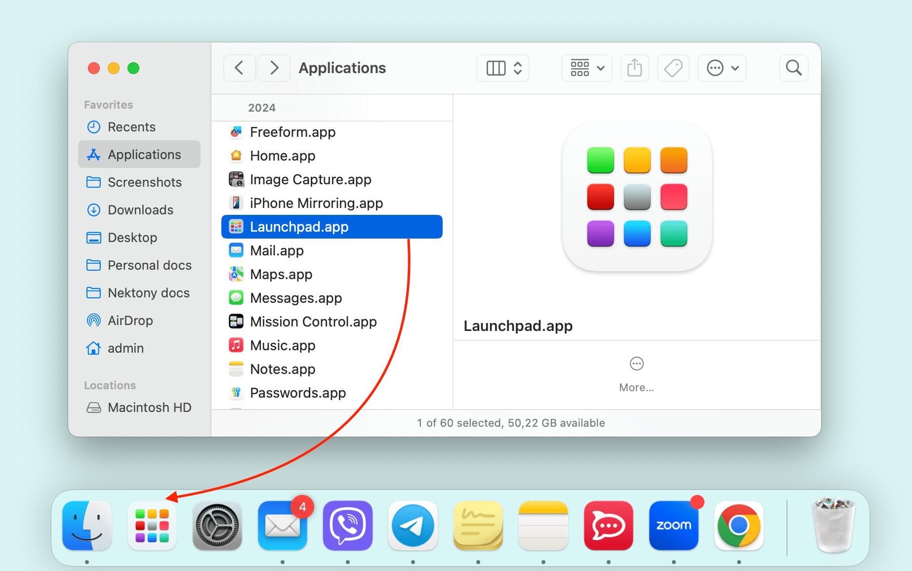 Adding Launchpad to Dock bar