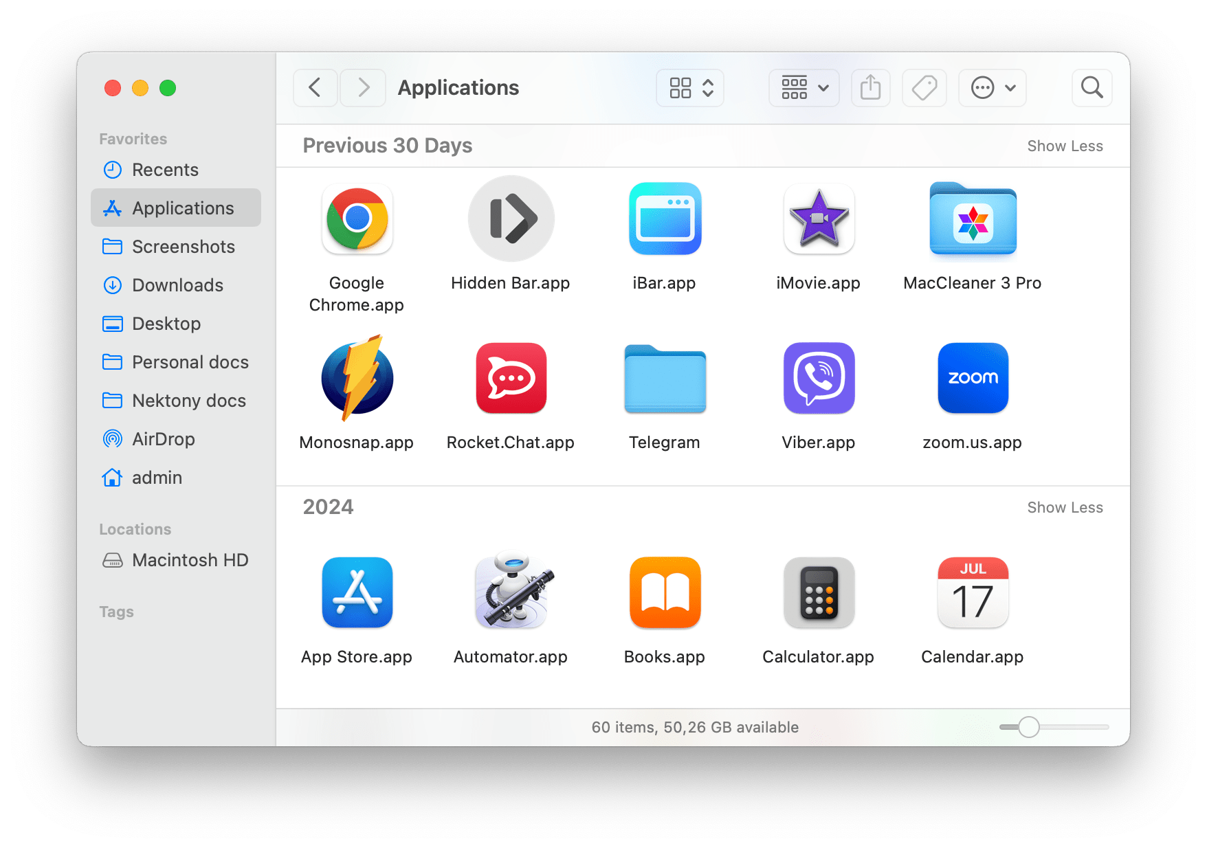 Applications folder in Finder