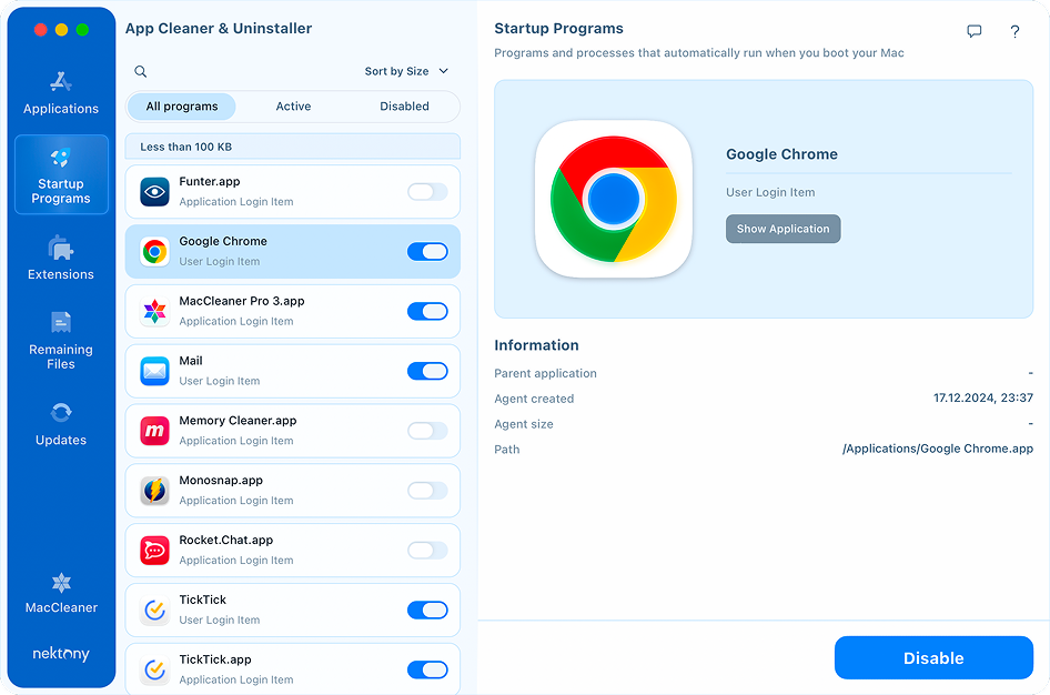 Startup programs tab