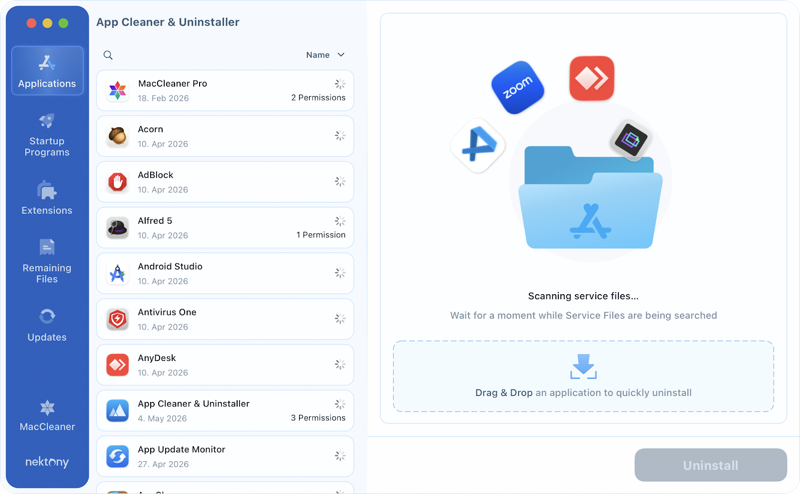 Scan your applications App Cleaner & Uninstaller scanning installed applications
