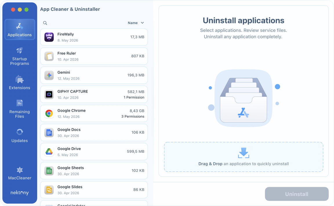 Locate Gemini in App Cleaner & Uninstaller App Cleaner & Uninstaller showing Gemini in the application list