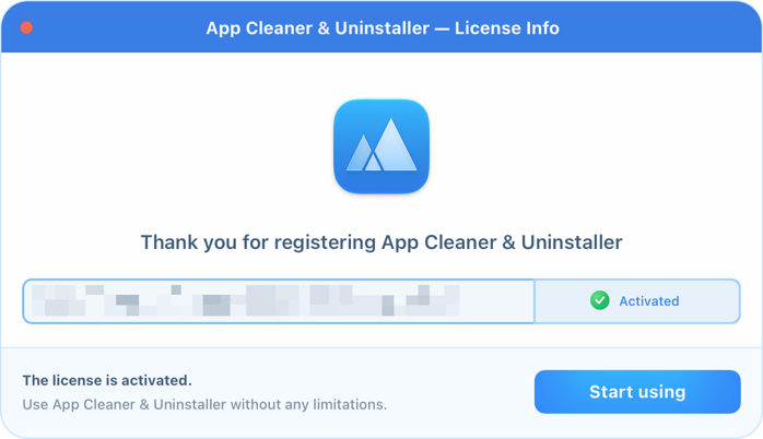 Activate your license License Info window in App Cleaner & Uninstaller confirming that the license is activated